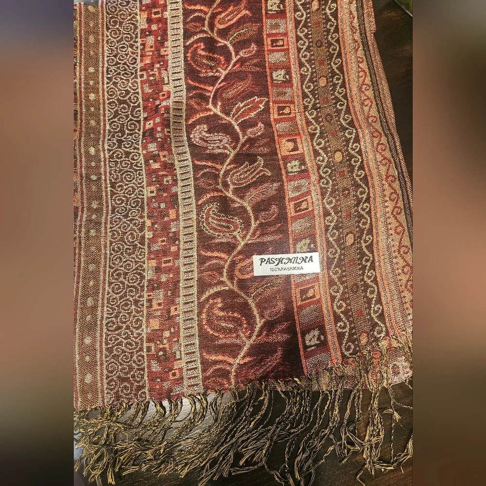 Pashmina Gold Shot Patterned Scarf - Picture 2 of 5